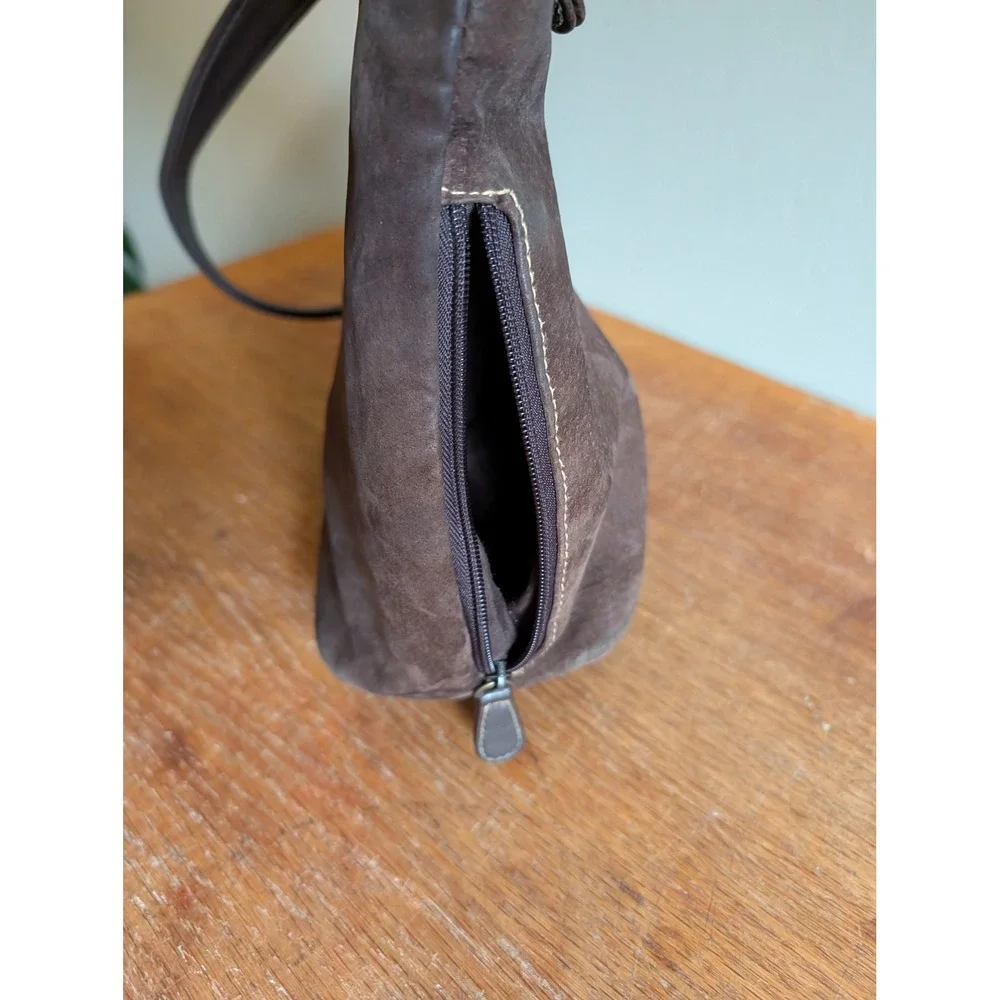 Vintage Y2K St Johns Bay Brown Suede Shoulder Bag Leather Trim Hobo Purse
